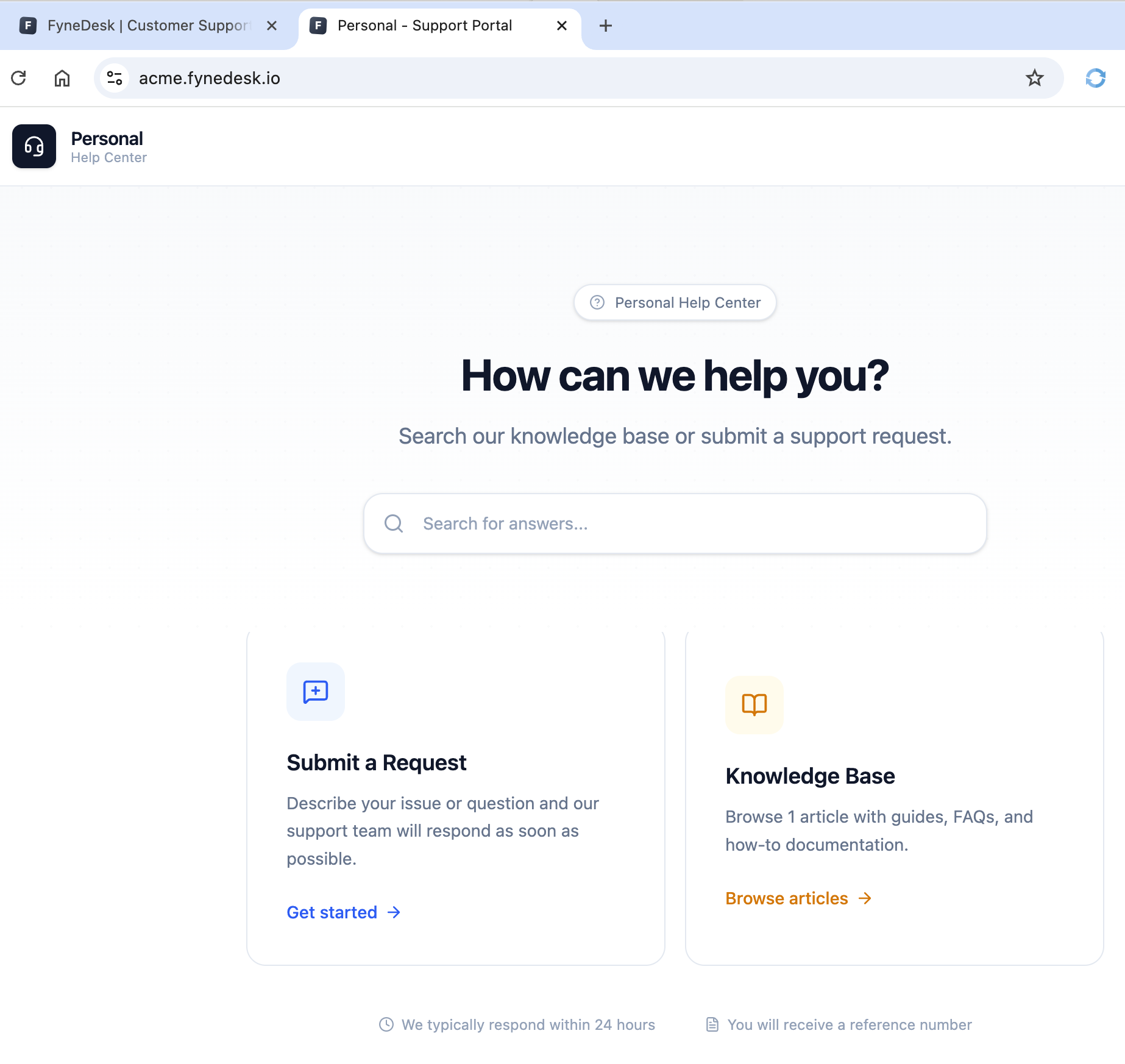 Client portal homepage as a customer sees it
